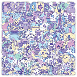 10/30/50/100pcs Cool Purple Cute Gothic Magic Witch Cartoon Stickers Skateboard Laptop Phone Car DIY Waterproof Sticker Decal (ONLINE ORDER ONLY)