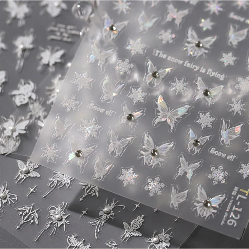 Snowflake Butterfly Rhinestone Shiny Totem Self Adhesive Nail Art Stickers Romantic Charm Chic Rose Flower Pearl Manicure Decals (ONLINE ORDER ONLY)