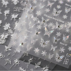 Snowflake Butterfly Rhinestone Shiny Totem Self Adhesive Nail Art Stickers Romantic Charm Chic Rose Flower Pearl Manicure Decals (ONLINE ORDER ONLY)