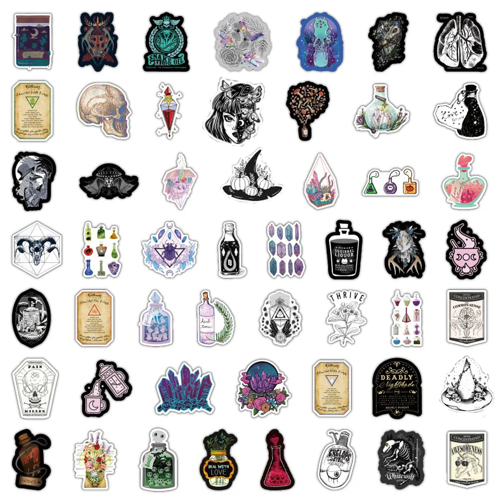 10/30/50/100pcs Gothic Magic Witch Apothecary Stickers Laptop Luggage Skateboard Motorcycle Guitar Phone Cool Sticker Kid Toy (ONLINE ORDER ONLY)