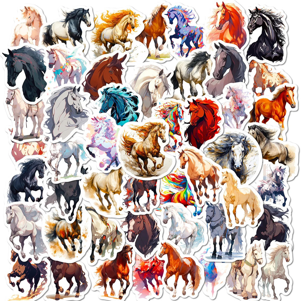 50pcs Cartoon Horse Graffiti Stickers for Helmet, Desktop, Wall Decoration (Online Order Only)
