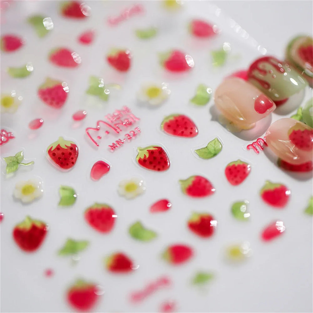 1pcs 5D Kawaii Jelly Strawberry Nail Art Stickers Fashion Cartoon Fruit Nail Transfer Slider Decals DIY Decorations Accessories (ONLINE ORDER ONLY)
