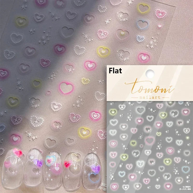 Colored Crystal Star Love Heart Shiny Silver Hollowed Smudging Rainbow Flower Jelly Embossed Nail Art Stickers Manicure Decals (ONLINE ORDER ONLY)