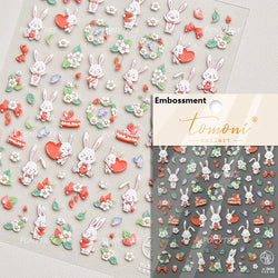 Cute Rabbit Fan Peach Blossom Teacup Lollipop Strawberry Star Cherry Hat Soft Embossed Adhesive Nail Art Stickers Manicure Decal (ONLINE ORDER ONLY)