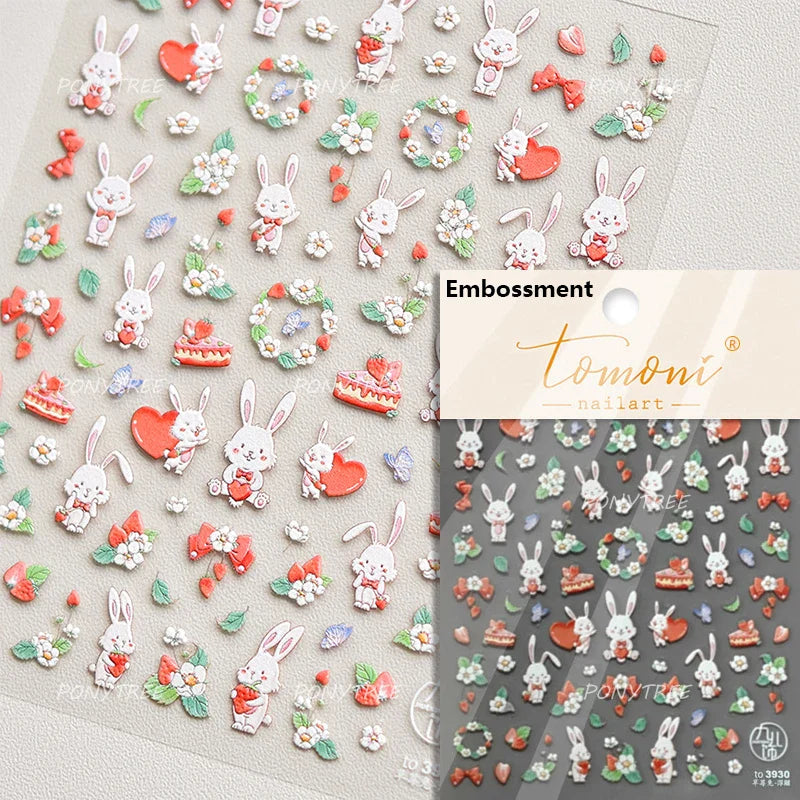 Pink Juicy Strawberry Fruit Cutting Line Ribbon Bowknot Star Happy Sweet Lovely Fruits Delicate Nail Art Stickers Manicure Decal (ONLINE ORDER ONLY)