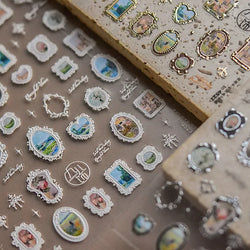 Retro Rose Gold Silver Totem Picture Photo Frame Flower 5D Self Adhesive Nail Art Stickers 5D Shiny Rhinestone Manicure Decals (ONLINE ORDER ONLY)