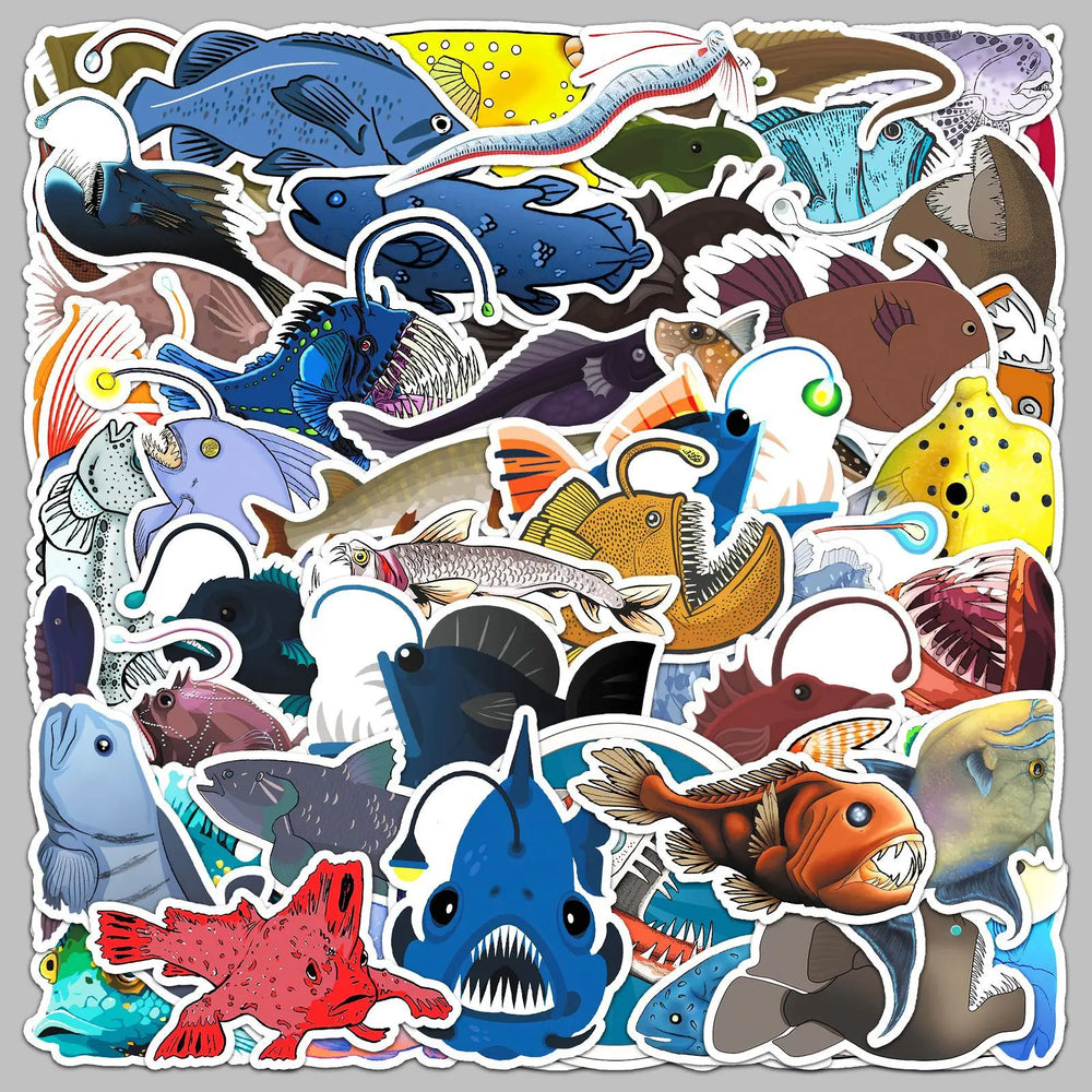 50pcs Rare Deep Sea Fish Graffiti Stickers for Helmet, Wall, DIY Decoration (Online Order Only)