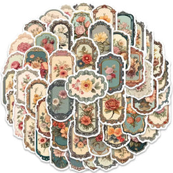 10/50PCS Vintage Flower Mirror Graffiti Material Sticker Art Decals Aesthetic Laptop Phone Suitcase Scrapbook Album Cute Sticker (Online Order Only)