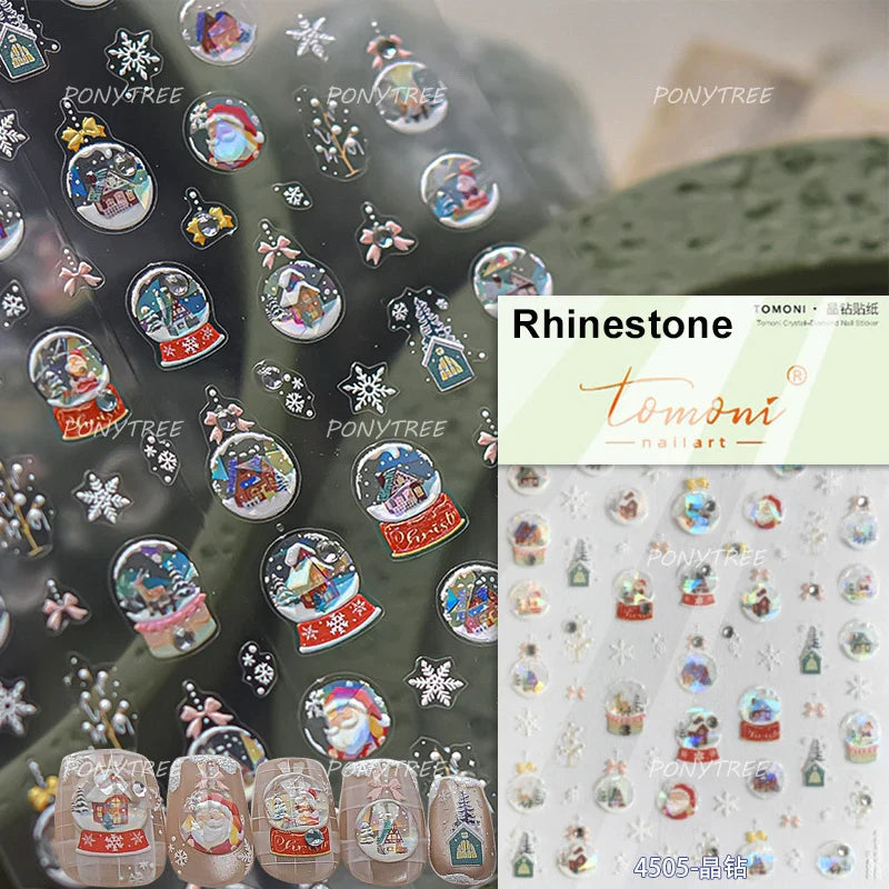 Hot Stamping Christmas Tree Bell Bowknot Cane Snowman Star Adhesive Nail Art Stickers Snowflake Glitter Powder Manicure Decals (ONLINE ORDER ONLY)
