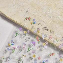 Hummingbird Iris Butterfly Peony Rose Tulip Daisy Lily Flowers Morning Glory Pearl Rhinestones Nail Art Sticker Decoration Decal (ONLINE ORDER ONLY)