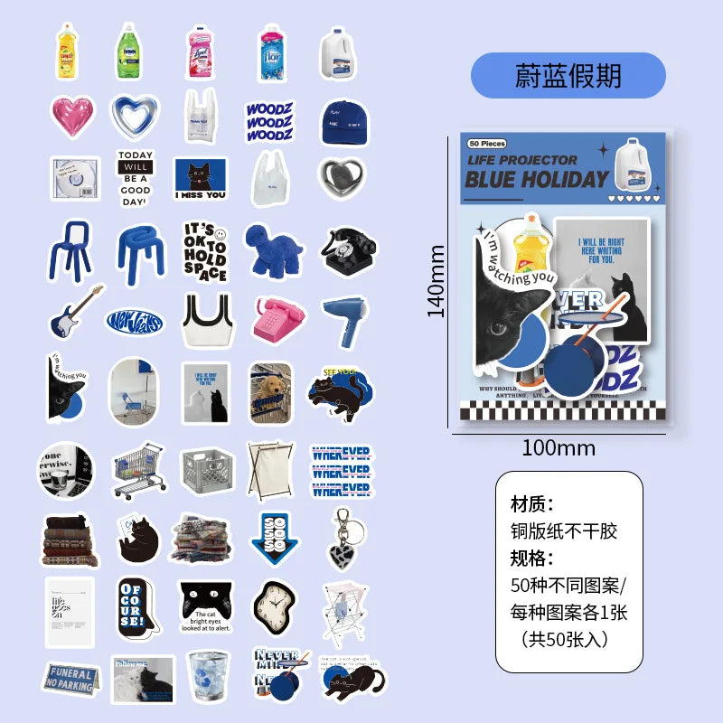 50pcs/lot Korean ins Scrapbook Stickers Life Projector Series Art Craft Sticker Decorative Diary Planner Cute Stationery Sticker (ONLINE ORDER ONLY)