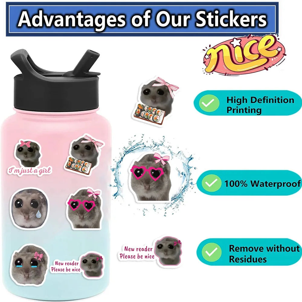 10/30/56PCS Kawaii Hamster Cartoon Stickers Cute Animal Meme Sticker DIY Luggage Laptop Phone Car Bike Skateboard Decal Kids Toy (ONLINE ORDER ONLY)