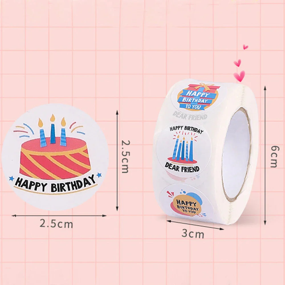 100-500pcs Round Happy birthday Labels Kraft Paper Sticker Candy Bag Flower Gift Box Cake Boxes and Packaging Wedding Stickers (ONLINE ORDER ONLY)