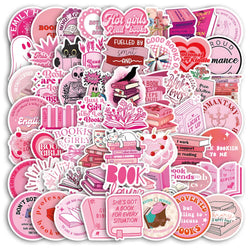 Cute Pink Bookish Stickers Kawaii Cartoon Decals for Laptop, Notebook, Phone, Suitcase - 10/30/60pcs (Online Order Only)