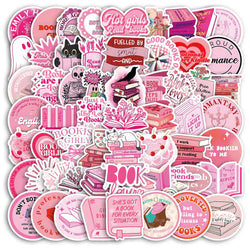 Cute Pink Bookish Stickers Kawaii Cartoon Decals for Laptop, Notebook, Phone, Suitcase - 10/30/60pcs (Online Order Only)
