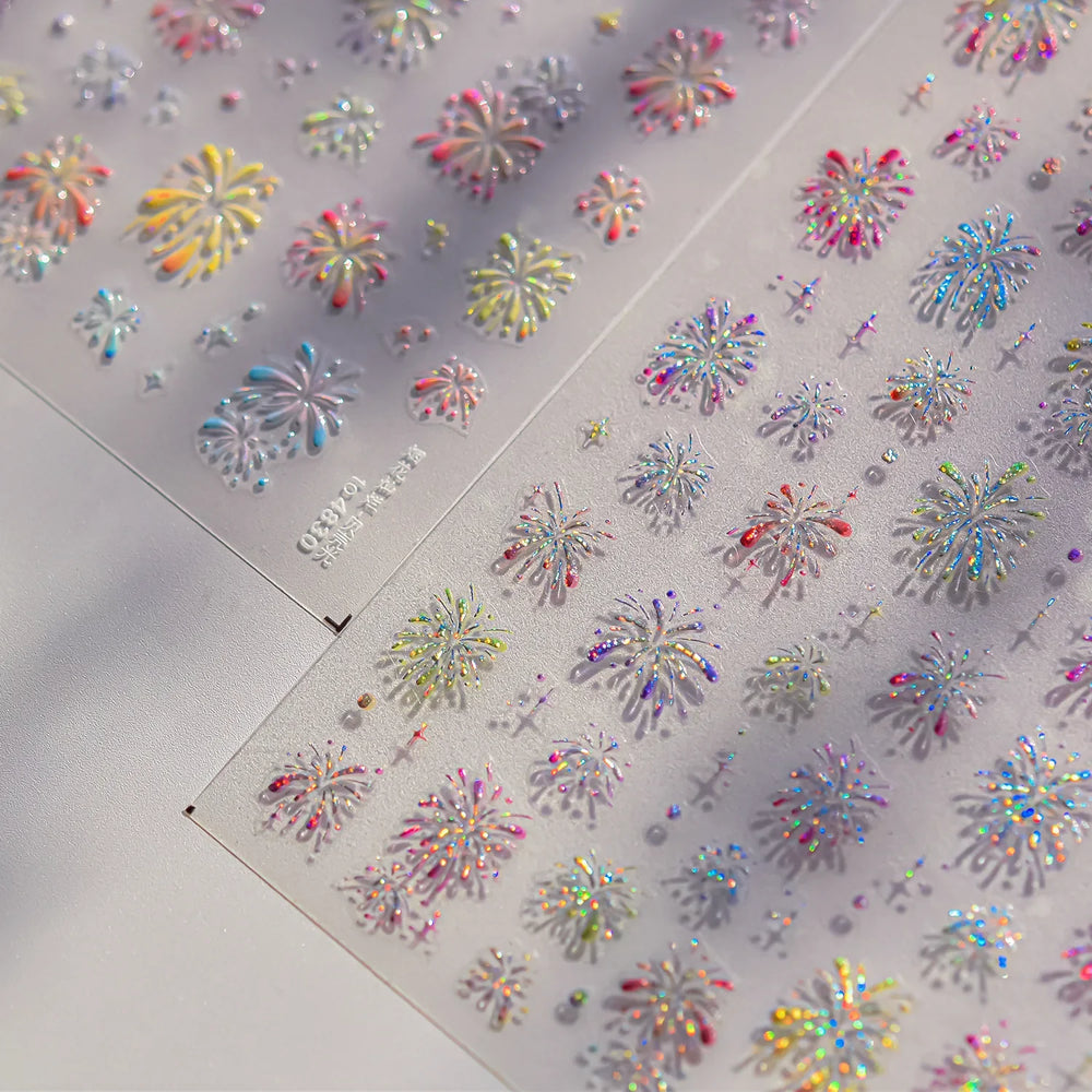 Colorful Fireworks Burst Hot Stamping Process Laser Pink Bright Romantic Self Adhesive Nail Art Stickers Chic Manicure Decals (ONLINE ORDER ONLY)