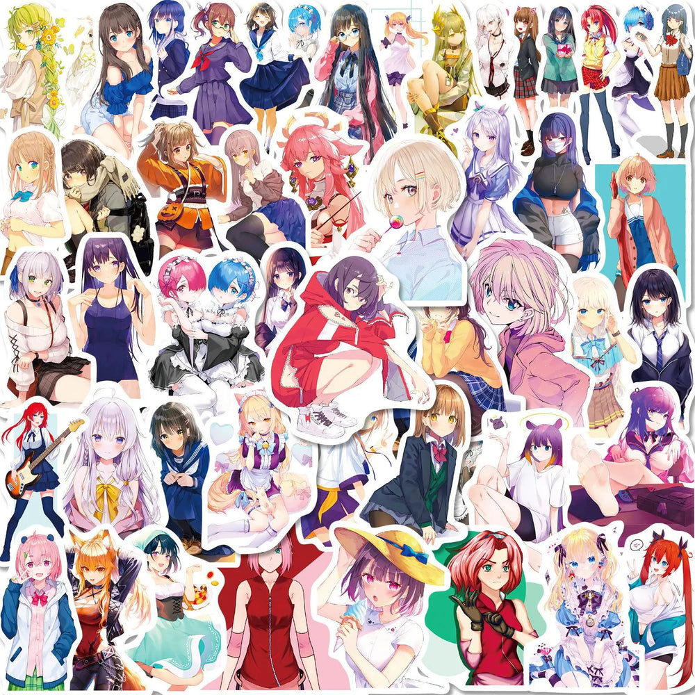 50pcs Anime Girl Graffiti Stickers for DIY Wall Decoration (Online Order Only)