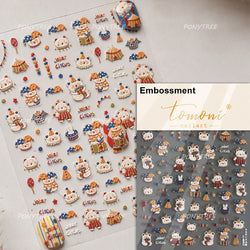 Cute Bear Teddy Birthday Party Maillard Bear Cake Flower Bouquet Lucky Love Heart 5D Adhesive Nail Art Sticker Manicure Decals (Online Order Only)