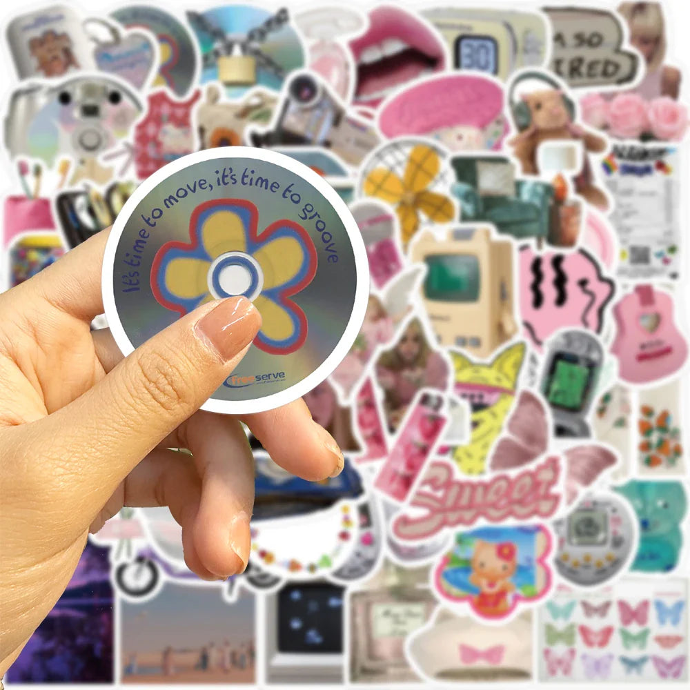 65pcs Retro Millennium Girls Kawaii Stickers Funny Cute Style Decals For Girls Suitcase Phone Guitar Stickers Kids Toys (ONLINE ORDER ONLY)