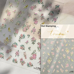Charming Dreamy Shiny Jelly Blue Gradient Lily Flowers Rose Petal White Dot Chinese Colorful Nail Art Stickers Manicure Decals (ONLINE ORDER ONLY)