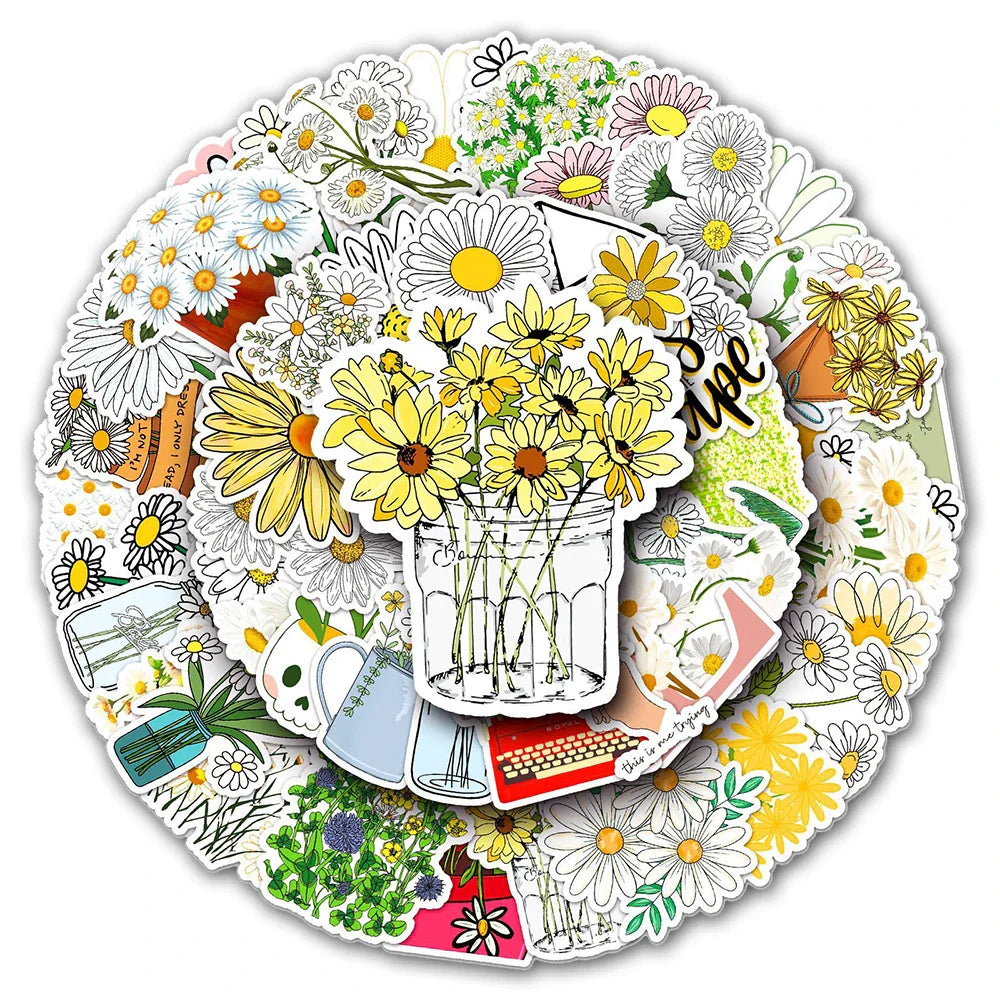 Cartoon Daisy Flower Stickers Decals for Kids DIY Laptop Fridge Guitar Car (ONLINE ORDER ONLY)