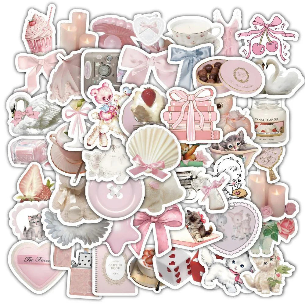 Cute Pink Cartoon Stickers Pack - Aesthetic Decals for Laptop, Notebook, Suitcase (ONLINE ORDER ONLY)