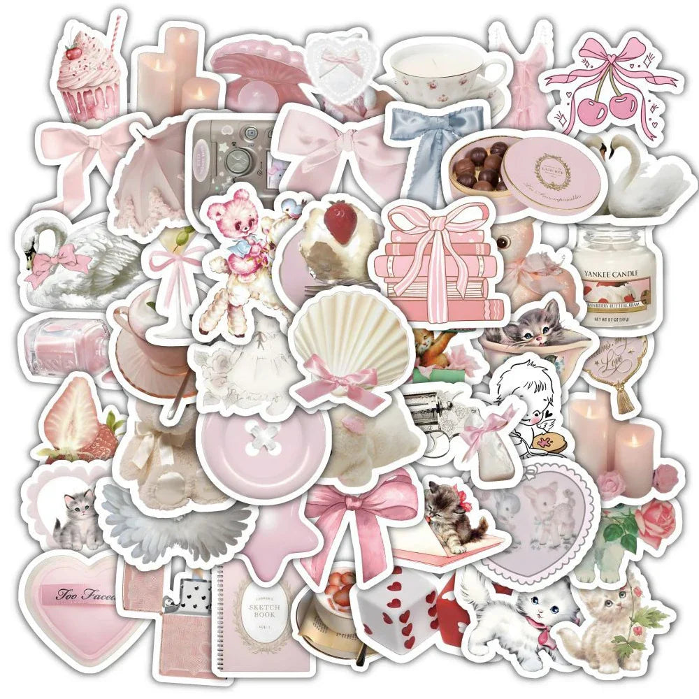 Cute Pink Cartoon Stickers Pack - Aesthetic Decals for Laptop, Notebook, Suitcase (ONLINE ORDER ONLY)