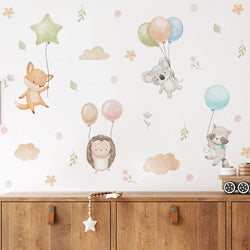 Cartoon Animal Wall Stickers: Rabbit Bear Balloon Decals for Kids Room Nursery (Online Order Only)
