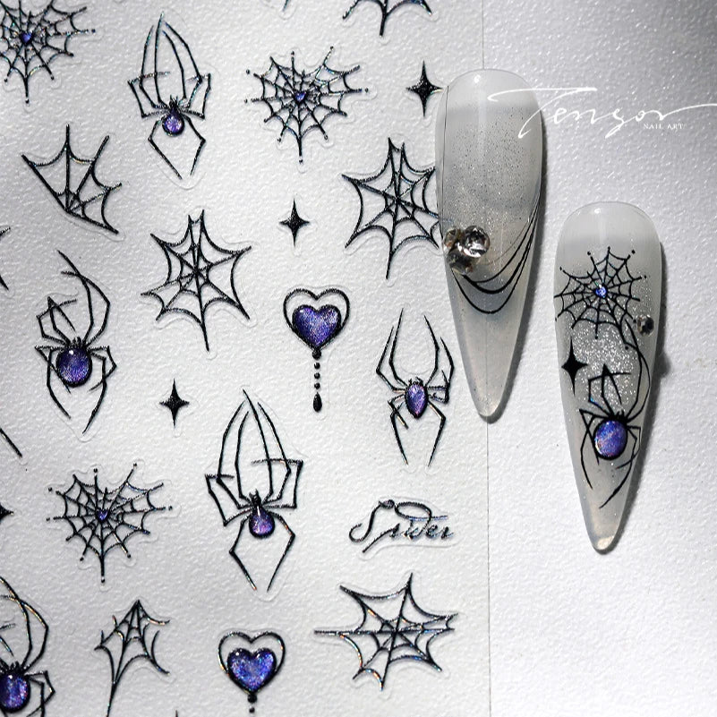 Cat Eye Shiny Blue Purple Spider Cross Love Heart Star Snake Web Jelly Thrilling Nail Art Stickers Manicure Decals Halloween (ONLINE ORDER ONLY)