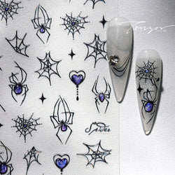 Cat Eye Shiny Blue Purple Spider Cross Love Heart Star Snake Web Jelly Thrilling Nail Art Stickers Manicure Decals Halloween (ONLINE ORDER ONLY)