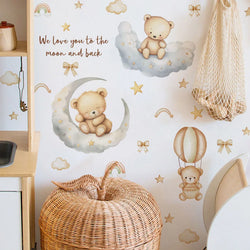 Cute Bear Clouds Moon Stars Wall Stickers Nursery Decals Bedroom (Online Order Only)