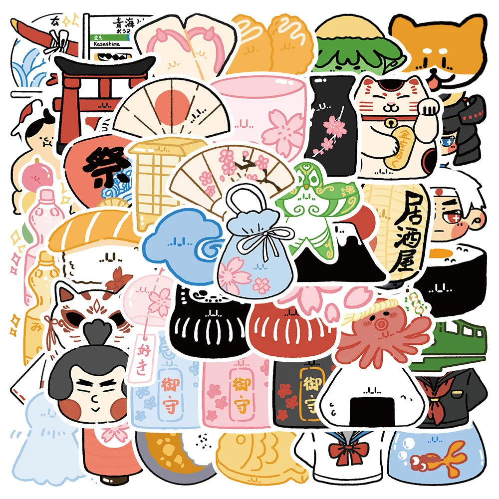 50PCS Cute Anime Fortune Cat Stickers for DIY Scrapbook, Laptop, Motorcycle, Decal, Graffiti (Online Order Only)