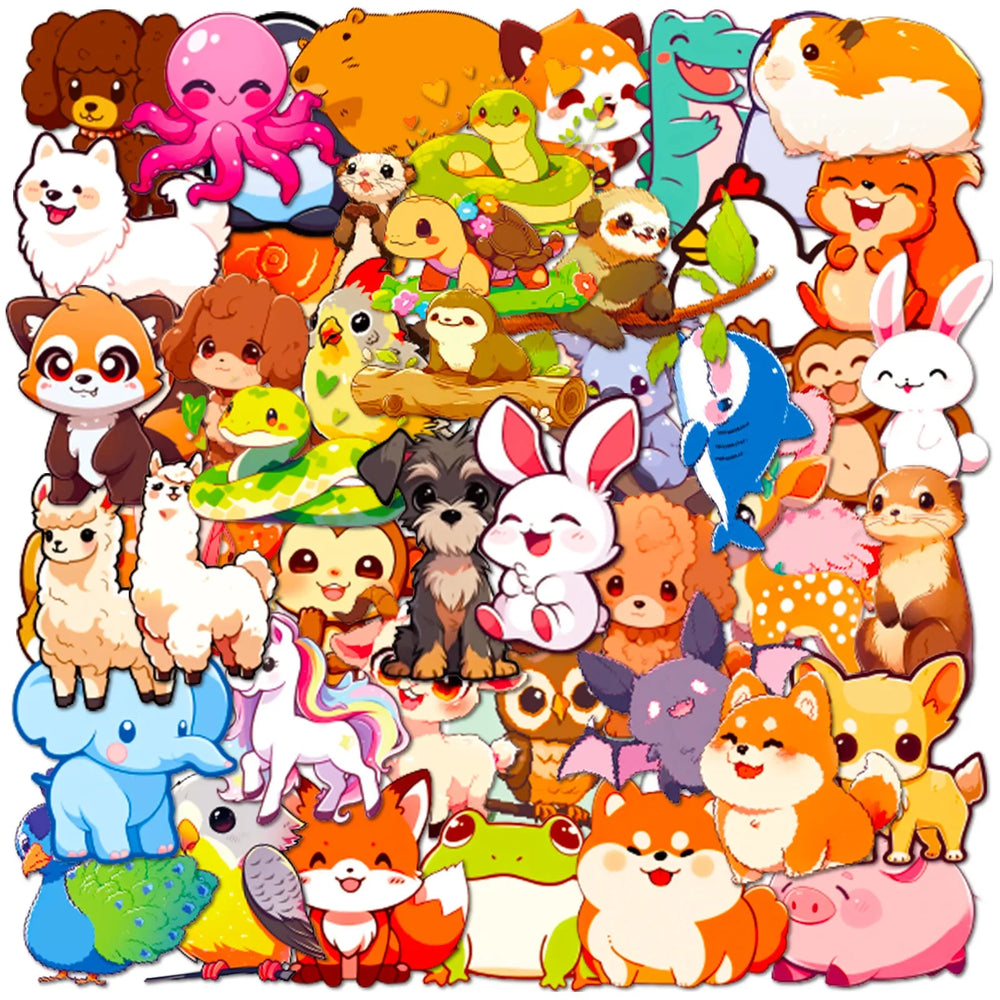 50Pcs Cute Animal Graffiti Stickers for Helmet, Wall, DIY Decoration (Online Order Only)