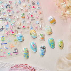 Summer Beach Bikini Watermelon Duck Cat Ice Cream Shell Coconut Tree Cherry Starfish Sunglasses Nail Art Sticker Manicure Decals (ONLINE ORDER ONLY)