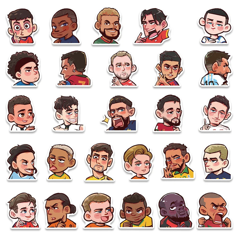 10/30/54PCS Cartoon Soccer Football Star Sticker Packs with Messi, Ronaldo, Suarez, Neymar, and More (ONLINE ORDER ONLY)