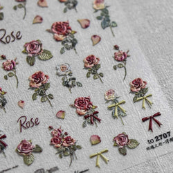 Retro Rose Flowers Bowknot Petal Romantic 5D Soft Embossed Relief Self Adhesive Nail Art Decoration Stickers 3D Manicure Decals (ONLINE ORDER ONLY)