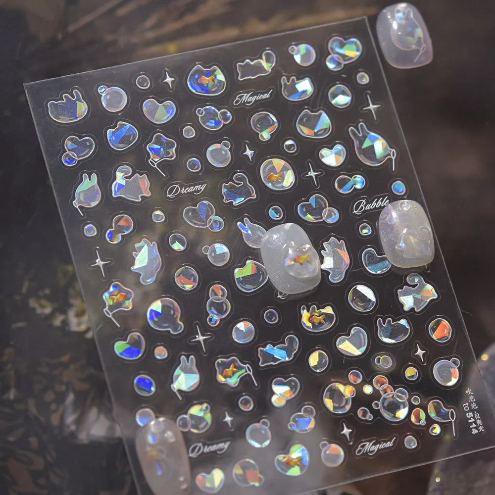 Blow Bubbles Goldfish Cat Kitten Water Love Heart Star Rabbit Bunny Self Adhesive Nail Art Decorations Stickers Manicure Decals (Online Order Only)