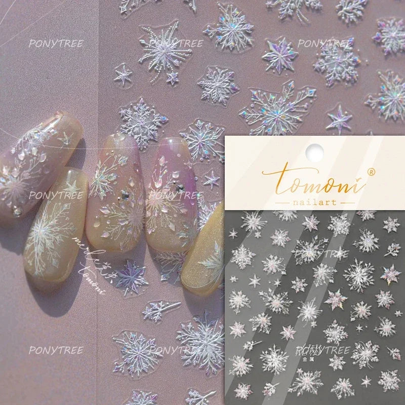 Snowman Tree House Cedar White Pine Forest Warm Winter Cloud Self Adhesive Nail Art Stickers Snowflake Star Snow Manicure Decals (ONLINE ORDER ONLY)