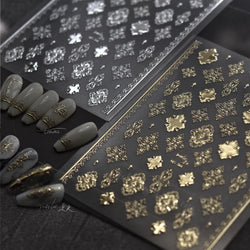 Gold Stamped Silver Totems Geometric Patterns Figure 5D Self Adhesive Nail Art Stickers Stars Bohemia Manicure Decals Wholesale (Online Order Only)