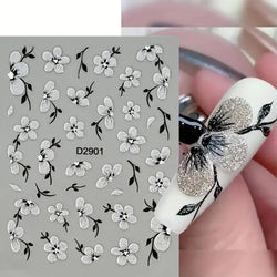 10pcs/Set Sparkling Silvery Floral Nail Art Stickers Self-Adhesive Glittery 5D Hibiscus & Cherry Blossom Decals for Manicure DIY (Online Order Only)