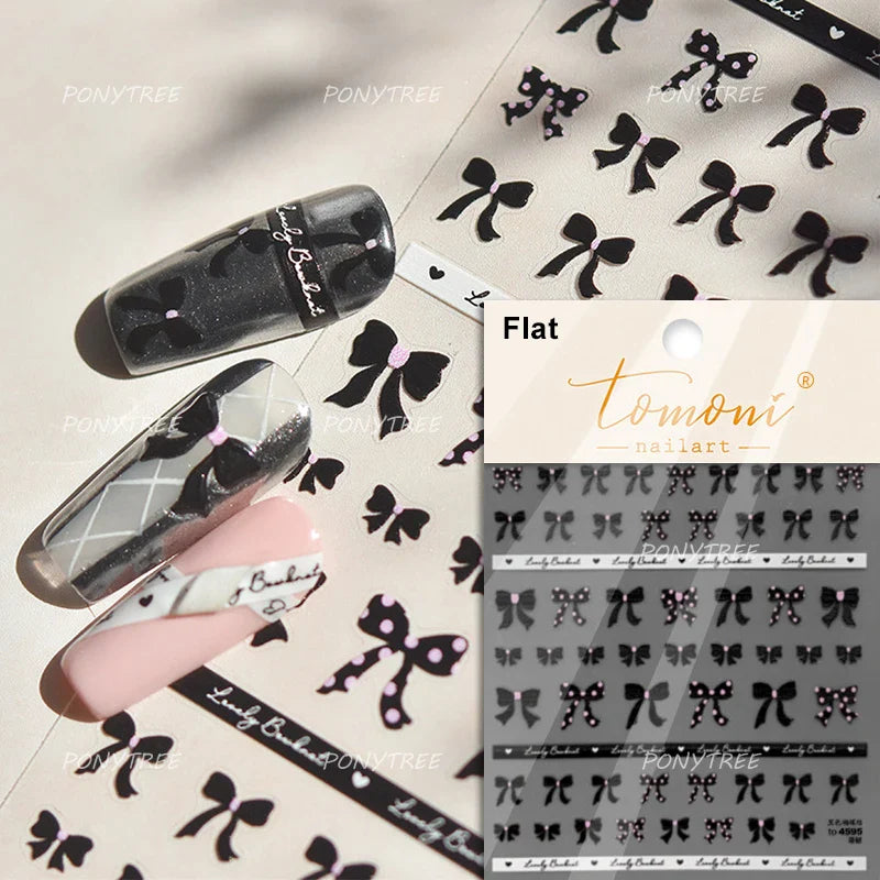 Black Rabbit Bunny Ribbon Bowknot Flower Cake Daisy Dessert Knife Fork Butterfly Self Adhesive Nail Art Stickers Manicure Decals (ONLINE ORDER ONLY)