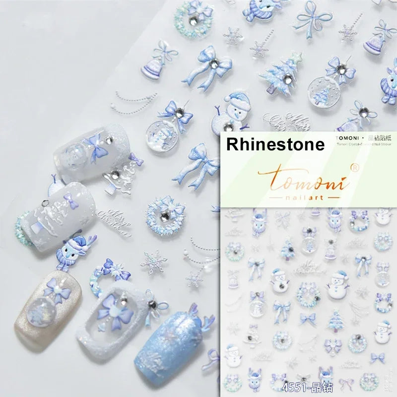 Black White Christmas Tree Snowflake Bowknot Snowman Socks Star Santa Hat Deer Rhinestone Winter Nail Art Sticker Manicure Decal (Online Order Only)