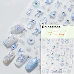 Black White Christmas Tree Snowflake Bowknot Snowman Socks Star Santa Hat Deer Rhinestone Winter Nail Art Sticker Manicure Decal (Online Order Only)