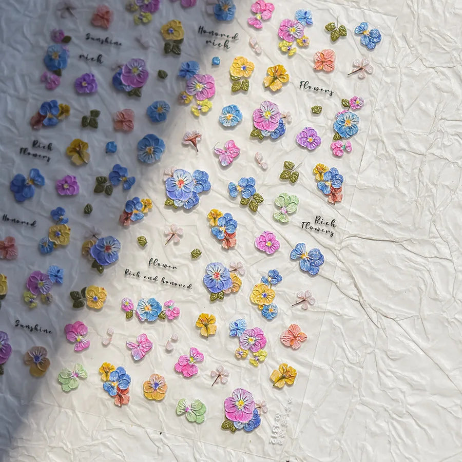 Colorful Embroidery Peony Pearl Full-blown Flower Rhinestone Chinese Luxury Relief Self Adhesive Nail Art Sticker Manicure Decal (Online Order Only)