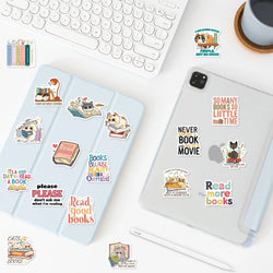60Pcs Cat and Book with Motivational Phrase Sticker Pack DIY Scrapbook Decorative Stickers For Water Bottle Car Cup Computer (Online Order Only)