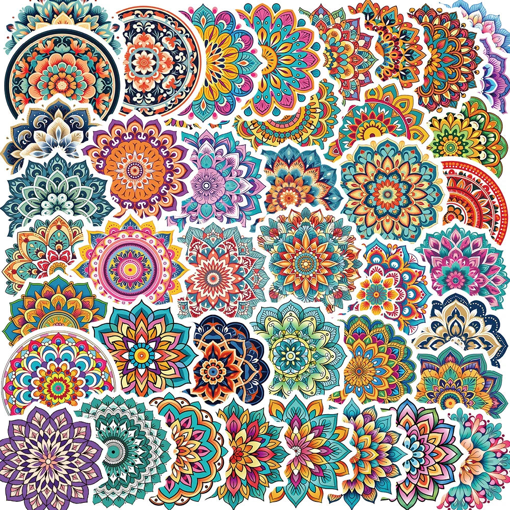 50PCS Colorful Mandala Pattern PVC Stickers for Car Suitcase Car Helmet Luggage Graffiti Sticker For Phone Case Home Decals (Online Order Only)