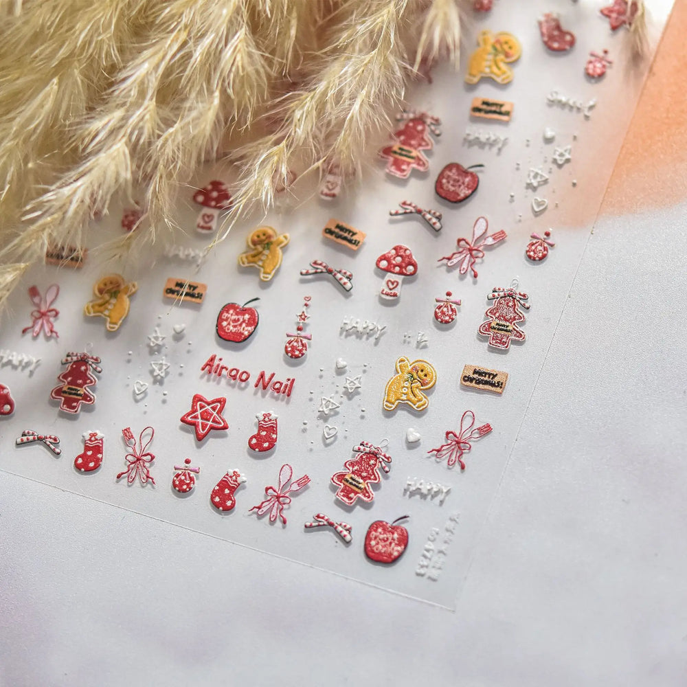 Santa's Hat Candy Santa Claus Christmas Tree Bell Elk 5D Self Adhesive Nail Art Stickers Button Snowflake Cherry Manicure Decals (ONLINE ORDER ONLY)