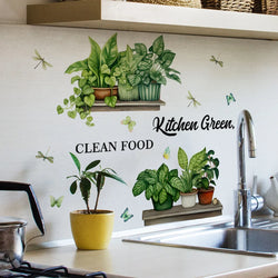 1PCS Green Plant Potted Plant Wall Decor Stickers for Living Room Kitchen Background wall Home Decoration Decal PVC Vinyl Poster (Online Order Only)