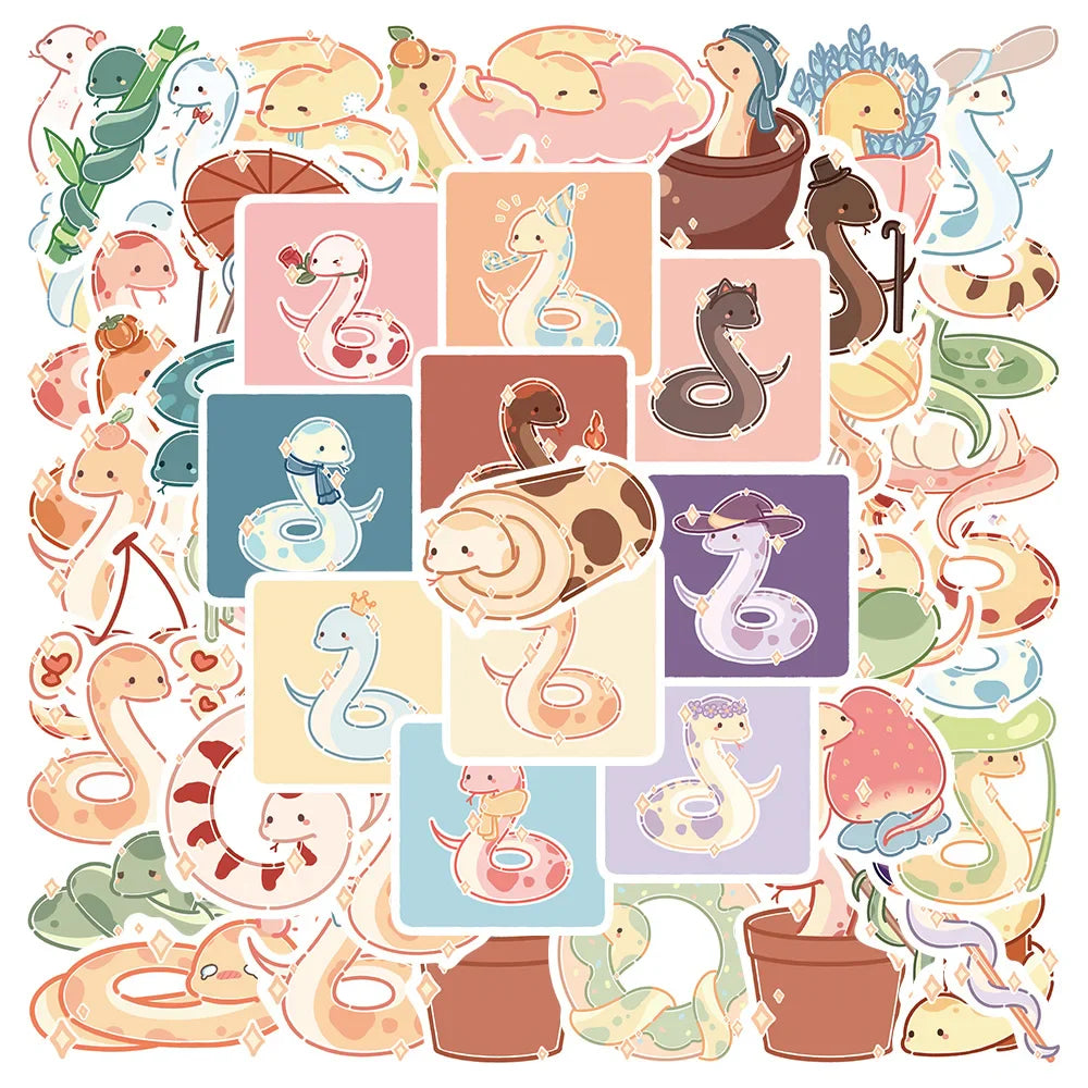 50PCS Kawaii Snake Cartoon Stickers Waterproof for Phone Laptop Luggage Guitar (Online Order Only)