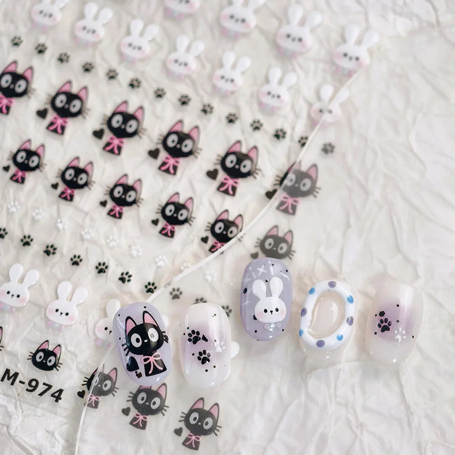 Black Cat Kitten Rabbit Cat's Paw Bowknot Tie Bunny Animals Love Heart Jelly Adhesive Nail Art Stickers Manicure Decal Wholesale (ONLINE ORDER ONLY)